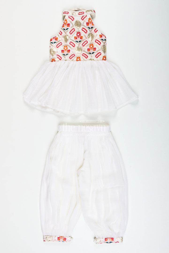 The Nesavu Girls Sharara / Plazo Set Girls Festive Sharara Set with Sequin Embroidery for Ethnic Wear Nesavu Nesavu girls white georgette sharara set sequin embroidery festive occasions traditional celebrations