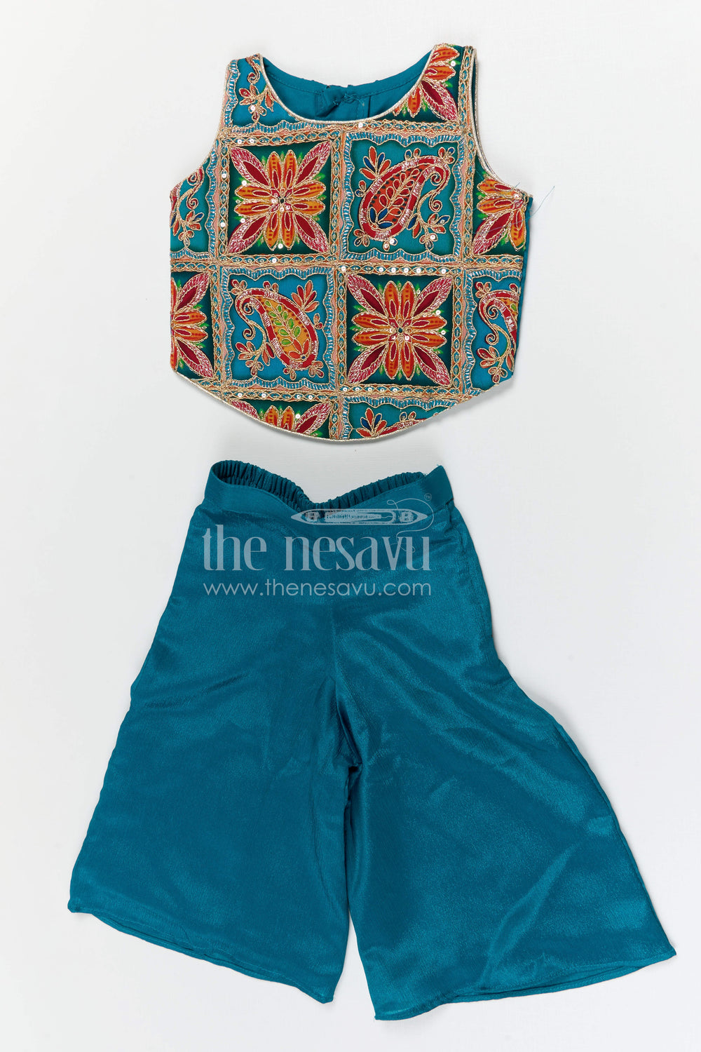 The Nesavu Girls Sharara / Plazo Set Girls Festive Sharara Suit for Weddings and Cultural Celebrations Nesavu Nesavu girls georgette sharara suit with embroidered yoke for festive occasions and weddings