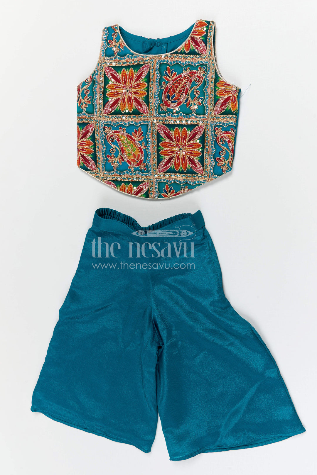 The Nesavu Girls Sharara / Plazo Set Girls Festive Sharara Suit for Weddings and Cultural Celebrations Nesavu Nesavu girls georgette sharara suit with embroidered yoke for festive occasions and weddings