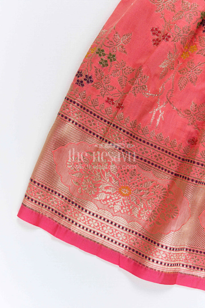 The Nesavu Silk Frock Girls Festive Silk Dress for Weddings and Family Occasions Nesavu Nesavu Girls Festive Silk Dress With Tissue Yoke For Weddings And Traditional Celebrations