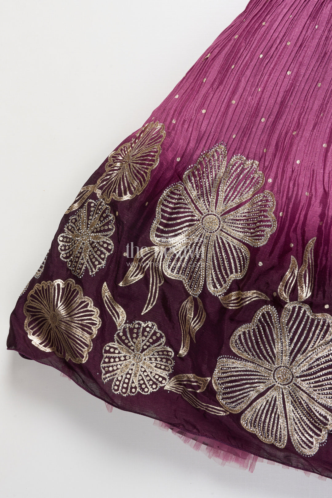 The Nesavu Girls Silk Gown Girls Festive Silk Gown with Floral Designer Yoke Nesavu Nesavu girls festive silk gown designer floral detailing