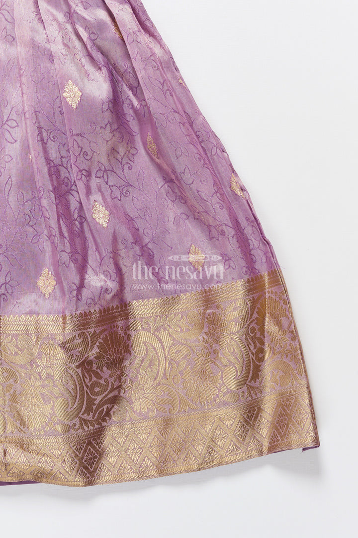 The Nesavu Girls Silk Gown Girls Festive Silk Gown with Zari Border for Grand Celebrations Nesavu Nesavu girls festive silk gown traditional zari border weddings cultural functions