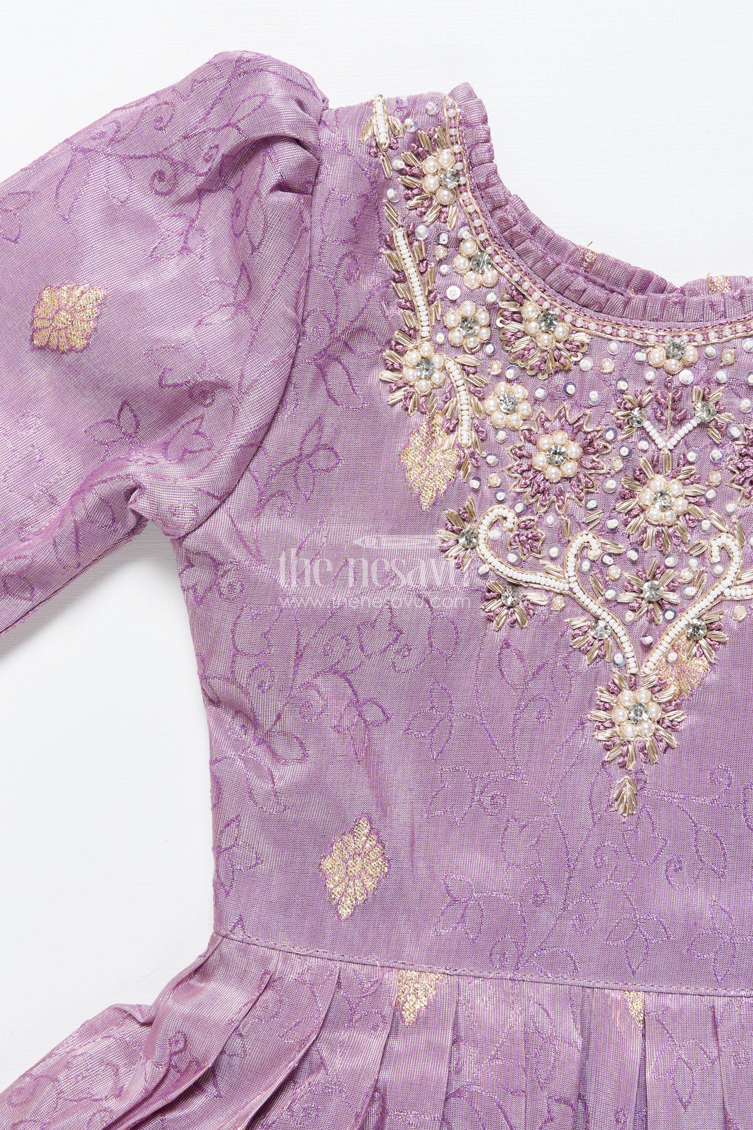 The Nesavu Girls Silk Gown Girls Festive Silk Gown with Zari Border for Grand Celebrations Nesavu Nesavu girls festive silk gown traditional zari border weddings cultural functions