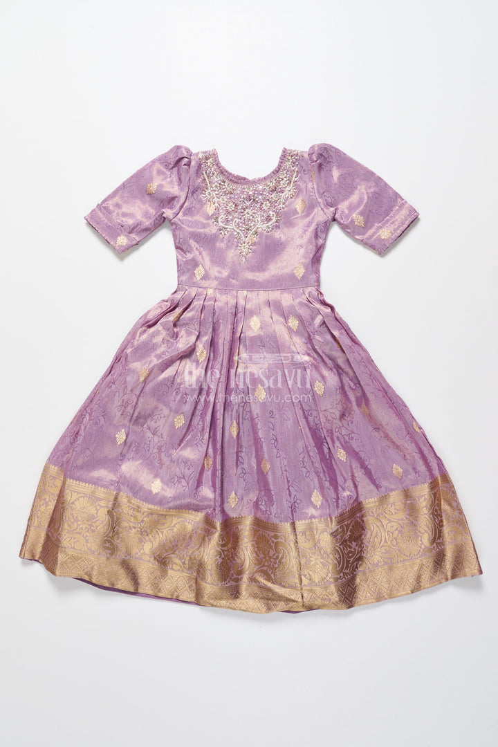 The Nesavu Girls Silk Gown Girls Festive Silk Gown with Zari Border for Grand Celebrations Nesavu Nesavu girls festive silk gown traditional zari border weddings cultural functions