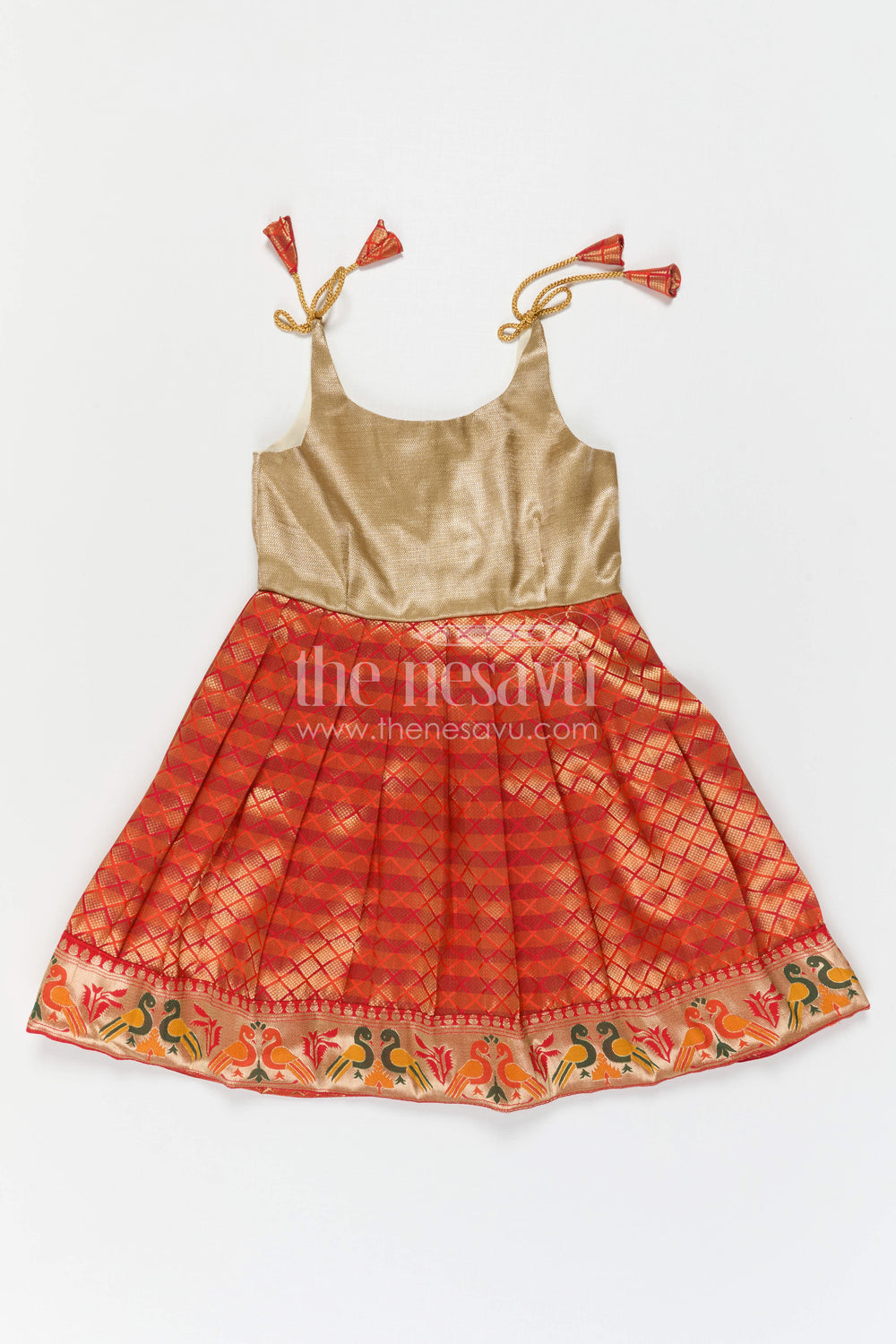 The Nesavu Tie-up Frock Girls Festive Tie up Frock for Weddings and Family Functions Nesavu Nesavu Girls Tie Up Frock With Festive Woven Border Skirt For Weddings And Family Celebrations