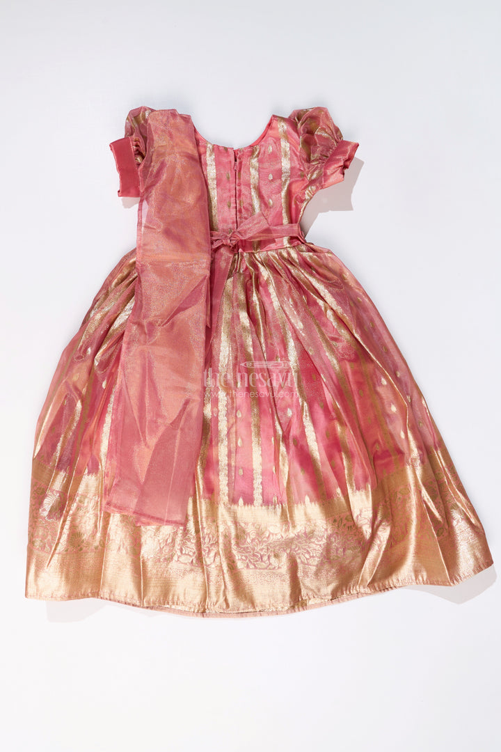 The Nesavu Girls Silk Gown Girls Festive Wear Anarkali with Rich Organza Jacquard and Traditional Gold Zari Borders Nesavu Girls Festive Wear Anarkali Organza Jacquard Gold Zari Borders | The Nesavu