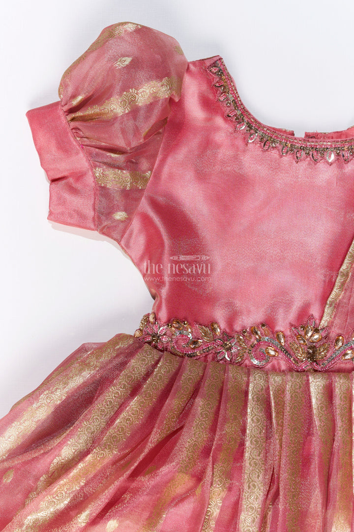 The Nesavu Girls Silk Gown Girls Festive Wear Anarkali with Rich Organza Jacquard and Traditional Gold Zari Borders Nesavu Girls Festive Wear Anarkali Organza Jacquard Gold Zari Borders | The Nesavu