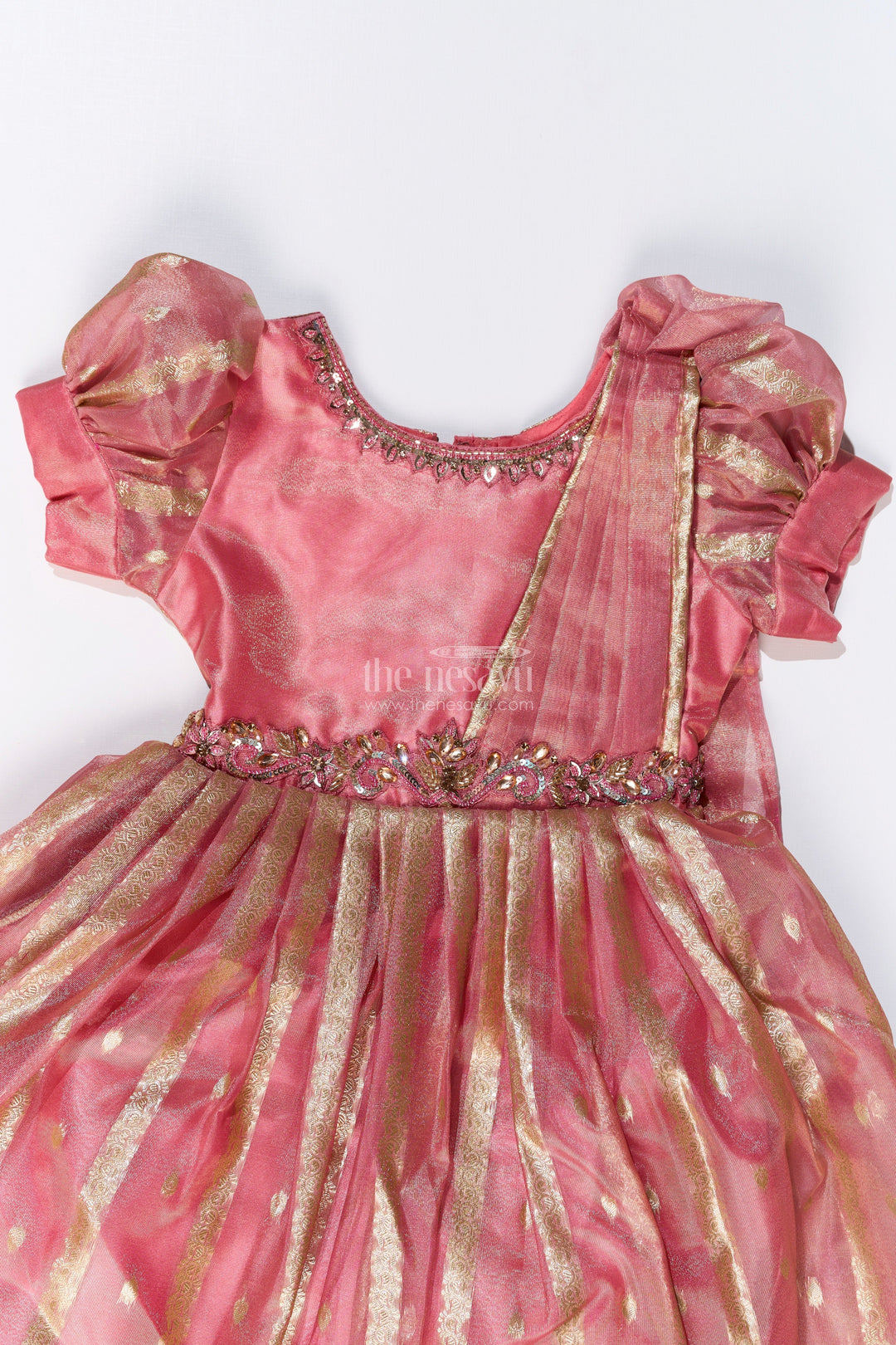 The Nesavu Girls Silk Gown Girls Festive Wear Anarkali with Rich Organza Jacquard and Traditional Gold Zari Borders Nesavu Girls Festive Wear Anarkali Organza Jacquard Gold Zari Borders | The Nesavu