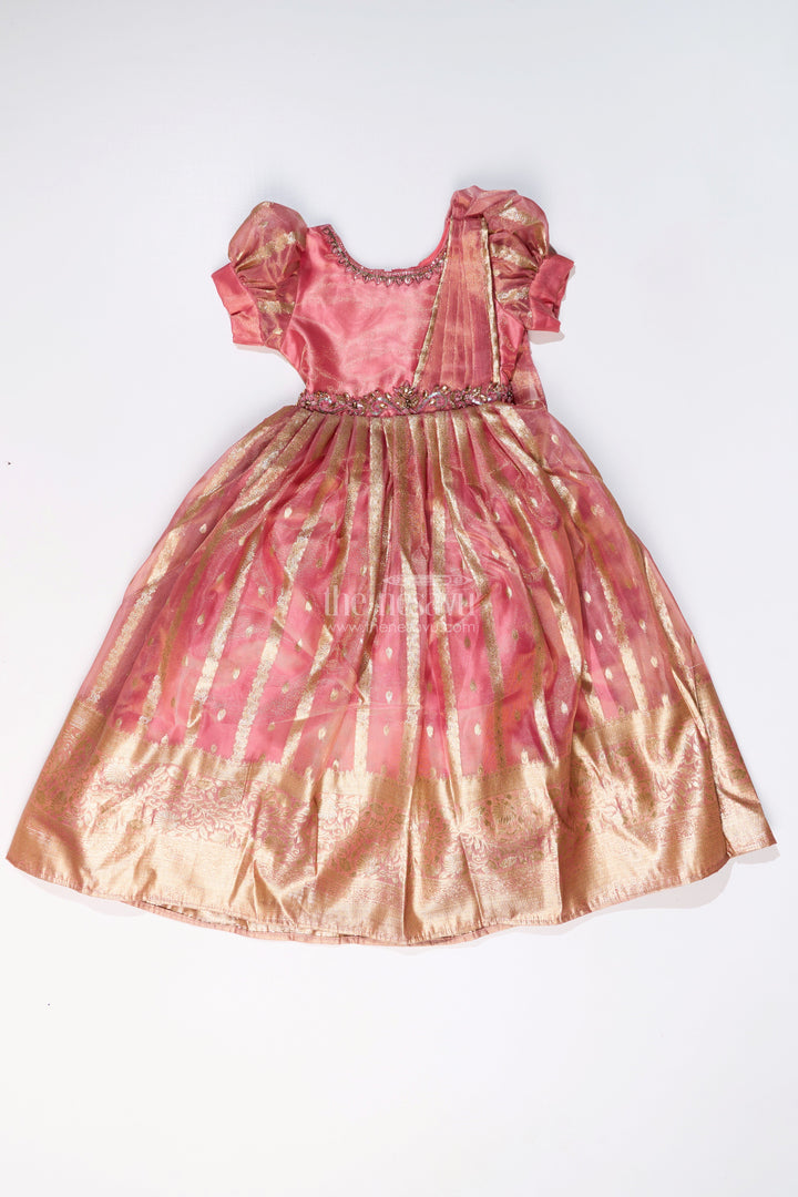 The Nesavu Girls Silk Gown Girls Festive Wear Anarkali with Rich Organza Jacquard and Traditional Gold Zari Borders Nesavu Girls Festive Wear Anarkali Organza Jacquard Gold Zari Borders | The Nesavu