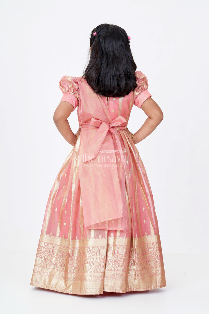 The Nesavu Girls Silk Gown Girls Festive Wear Anarkali with Rich Organza Jacquard and Traditional Gold Zari Borders Nesavu Girls Festive Wear Anarkali Organza Jacquard Gold Zari Borders | The Nesavu