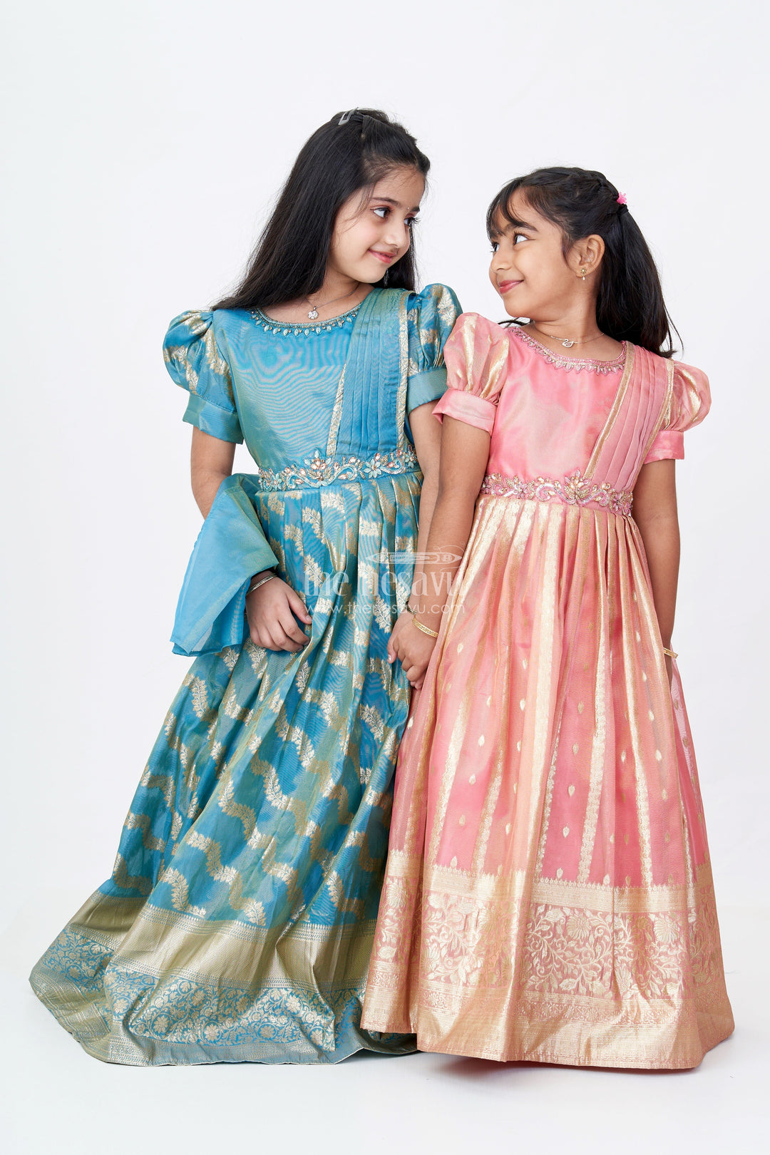 The Nesavu Girls Silk Gown Girls Festive Wear Anarkali with Rich Organza Jacquard and Traditional Gold Zari Borders Nesavu Girls Festive Wear Anarkali Organza Jacquard Gold Zari Borders | The Nesavu