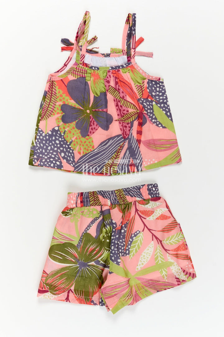 The Nesavu Baby Casual Sets Girls First Birthday Outfit in Digital Printed Cotton with Vibrant Jungle Theme and Matching Shorts Nesavu 12 (3M) / Pink BFJ796B-12 Girls First Birthday Outfit Cotton Jungle Digital Print Sleeveless Top Shorts | The Nesavu