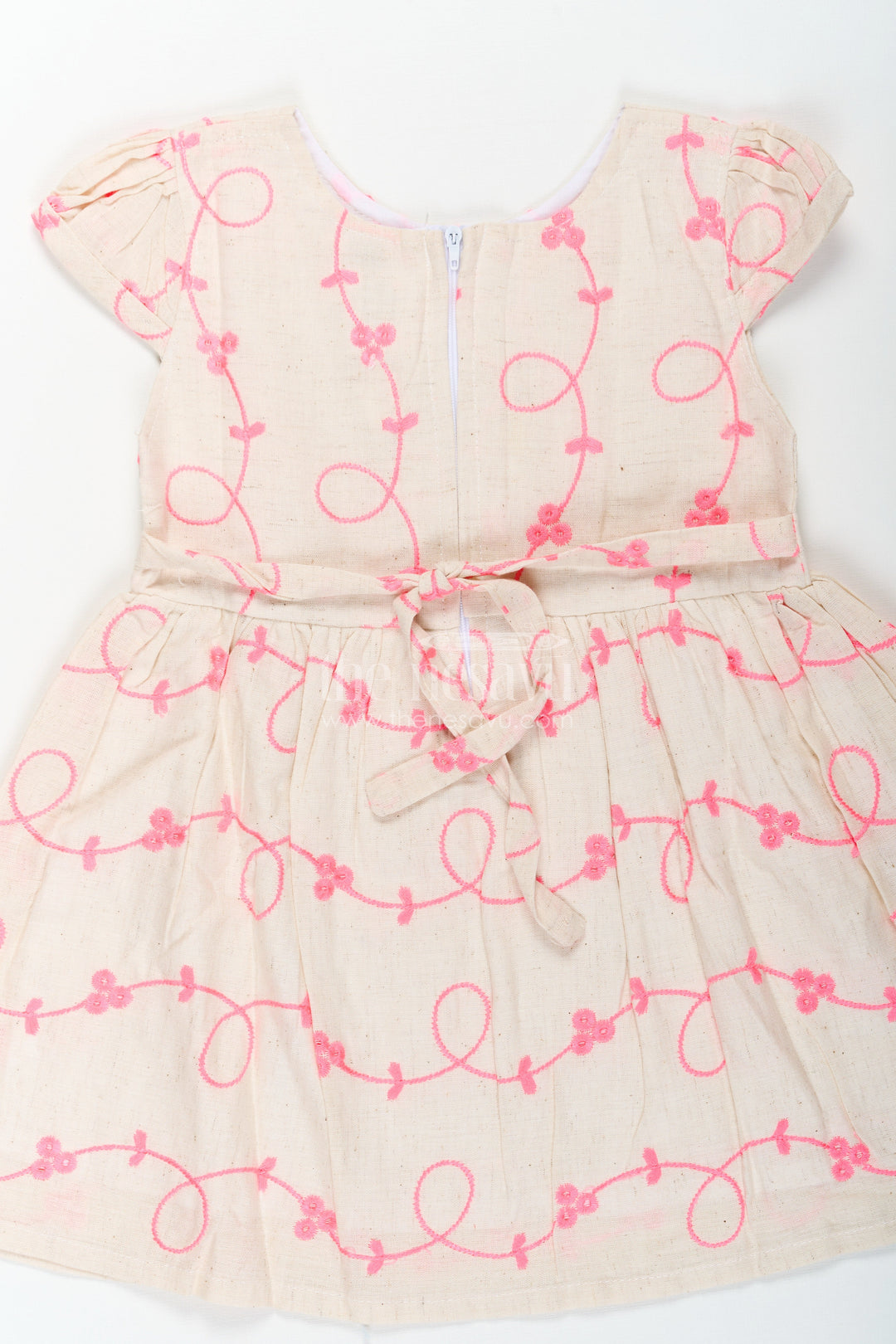 The Nesavu Baby Cotton Frocks Girls Flax Cotton Beautiful Rose Flower Frock with Bright Embroidery and Floral Appliqué Detailing Nesavu Girls Flax Cotton Beautiful Rose Flower Frock Pink Embroidery Floral Appliqu Design | The Nesavu
