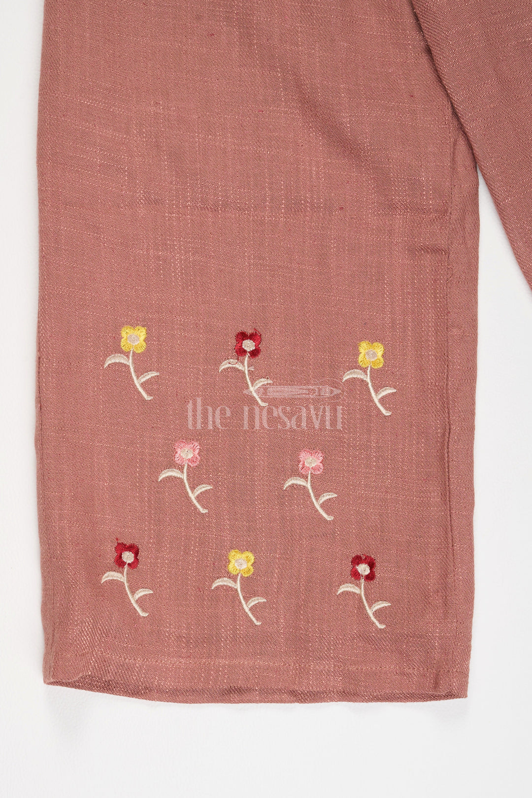 The Nesavu Girls Sharara / Plazo Set Girls Flax Cotton Sharara Set in Beige and Brown with Floral Embroidery for Eid and Family Gatherings Nesavu Nesavu Girls Beige Brown Flax Cotton Sharara Set Floral Embroidery Eid Special Gatherings