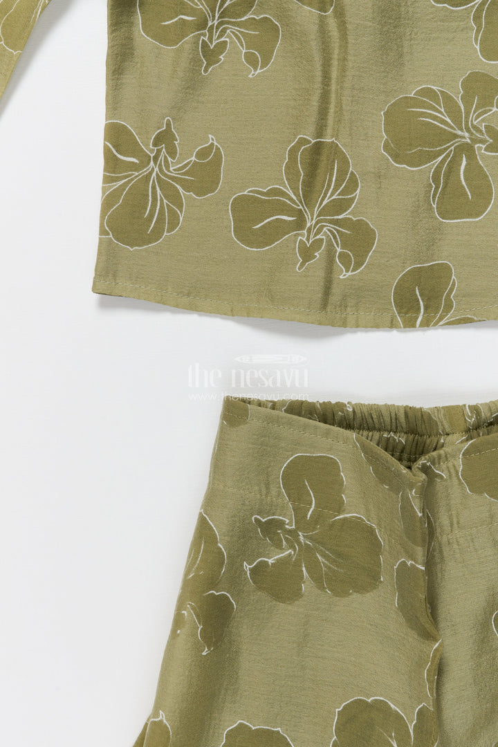 The Nesavu Girls Co-Ord Sets Girls Floral Co-Ord Outfit for Celebrations and Casual Outings Nesavu Nesavu girls digital floral co-ord set puff sleeves festive pants family occasions