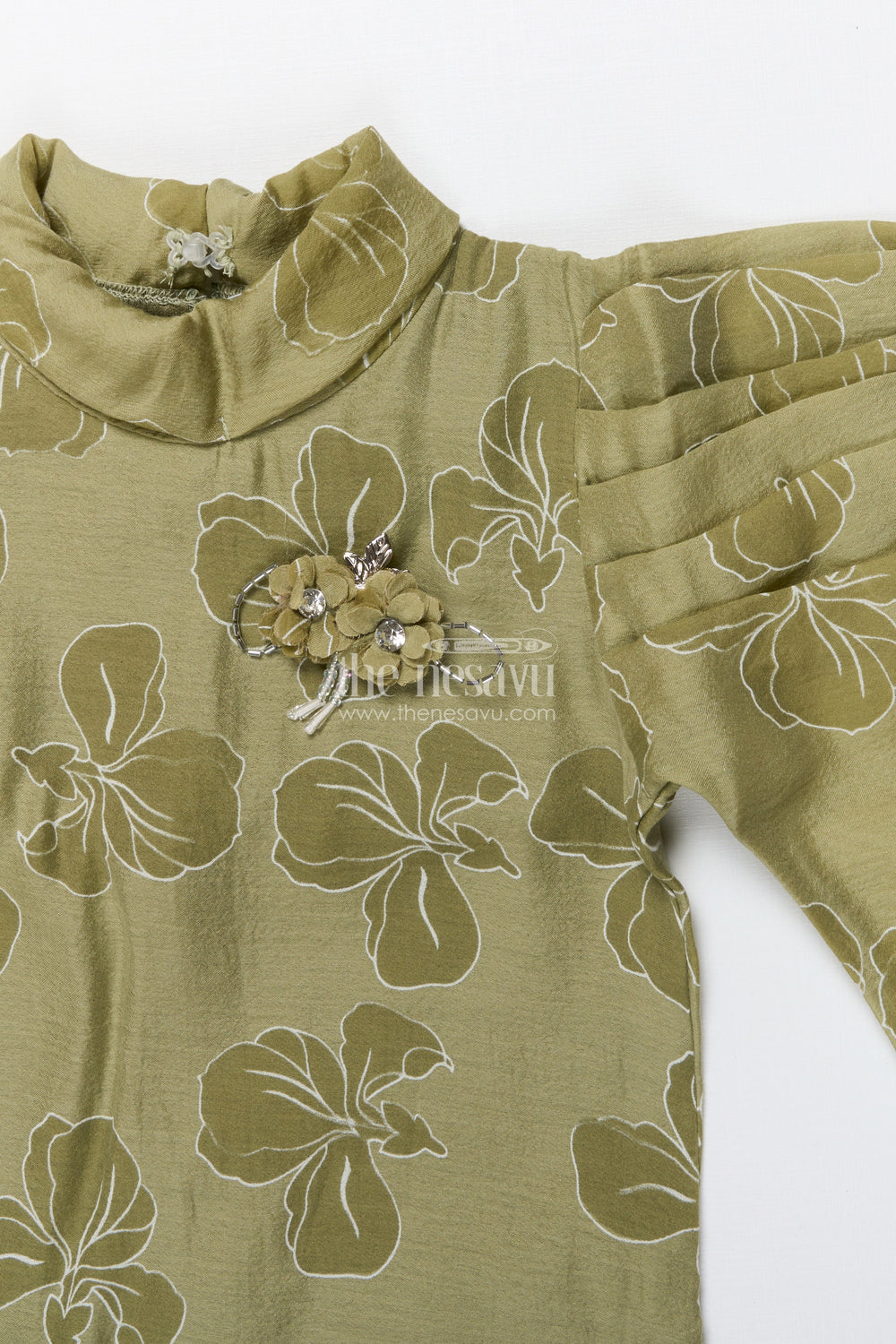 The Nesavu Girls Co-Ord Sets Girls Floral Co-Ord Outfit for Celebrations and Casual Outings Nesavu Nesavu girls digital floral co-ord set puff sleeves festive pants family occasions