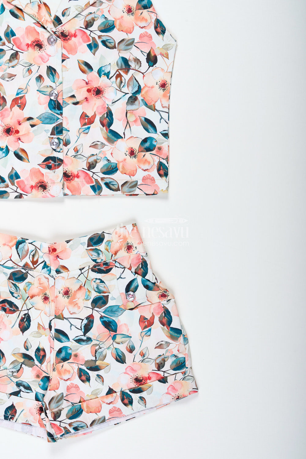 The Nesavu Girls Casual Set Girls Floral Cotton Casual Set for Summer Birthdays and Park Outings Nesavu Nesavu Girls Floral Cotton Co-Ord Set Summer Top Shorts Outfit Toddlers Kids