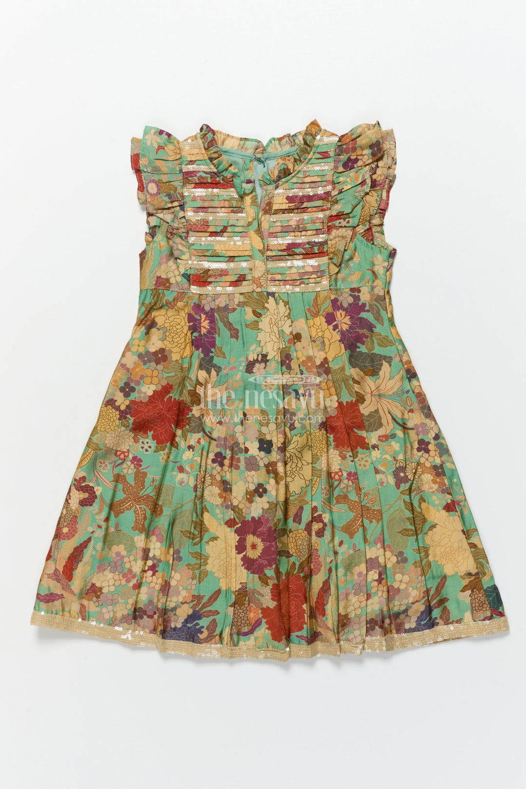 The Nesavu Girls Cotton Frock Girls Floral Cotton Frock for Playdates and Everyday Ethnic Charm Nesavu 22 (4Y) / Green GFC1804B-22 Nesavu girls cotton floral frock digital print  perfect festive playdates casual celebrations