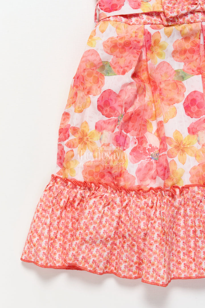 The Nesavu Girls Cotton Frock Girls Floral Cotton Frock with Layered Ruffles Ideal for Summer Parties Nesavu Nesavu floral printed cotton frock girls ruffle hem  great summer parties