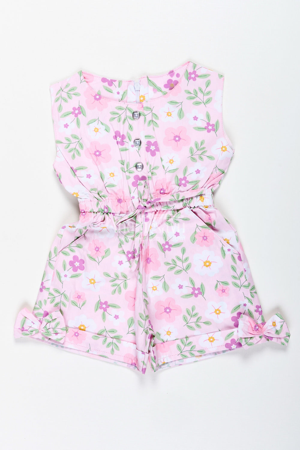 The Nesavu Girls Jumpsuit Girls Floral Cotton Jumpsuit in Pastel Tones with Headband for Vacation Days Nesavu 20 (3Y) / Multicolor BFJ842A-20 Nesavu Girls Floral Pastel Cotton Jumpsuit Matching Headband Breezy Outfit Summer Vacations