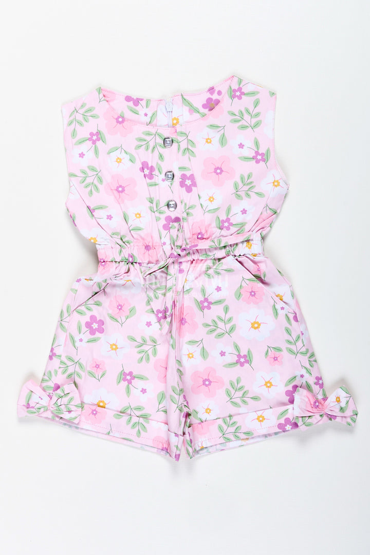 The Nesavu Girls Jumpsuit Girls Floral Cotton Jumpsuit in Pastel Tones with Headband for Vacation Days Nesavu 20 (3Y) / Multicolor BFJ842A-20 Nesavu Girls Floral Pastel Cotton Jumpsuit Matching Headband Breezy Outfit Summer Vacations