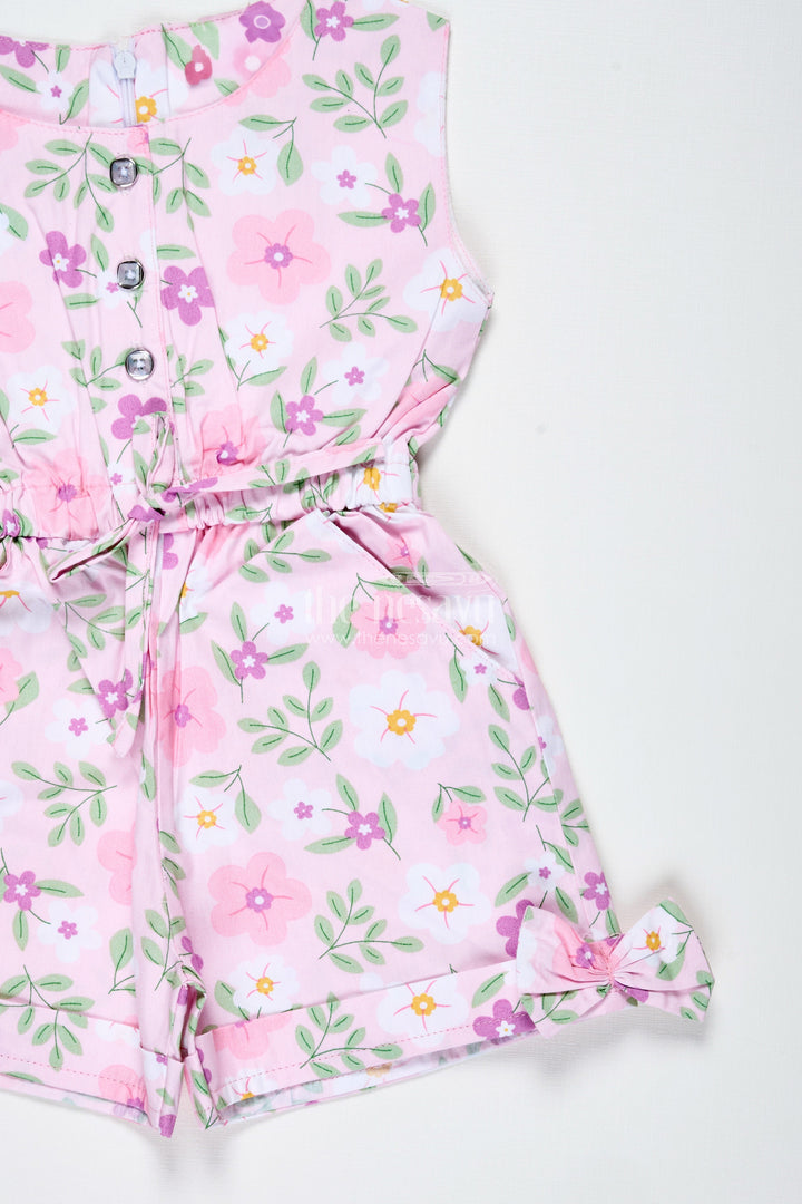 The Nesavu Girls Jumpsuit Girls Floral Cotton Jumpsuit in Pastel Tones with Headband for Vacation Days Nesavu Nesavu Girls Floral Pastel Cotton Jumpsuit Matching Headband Breezy Outfit Summer Vacations