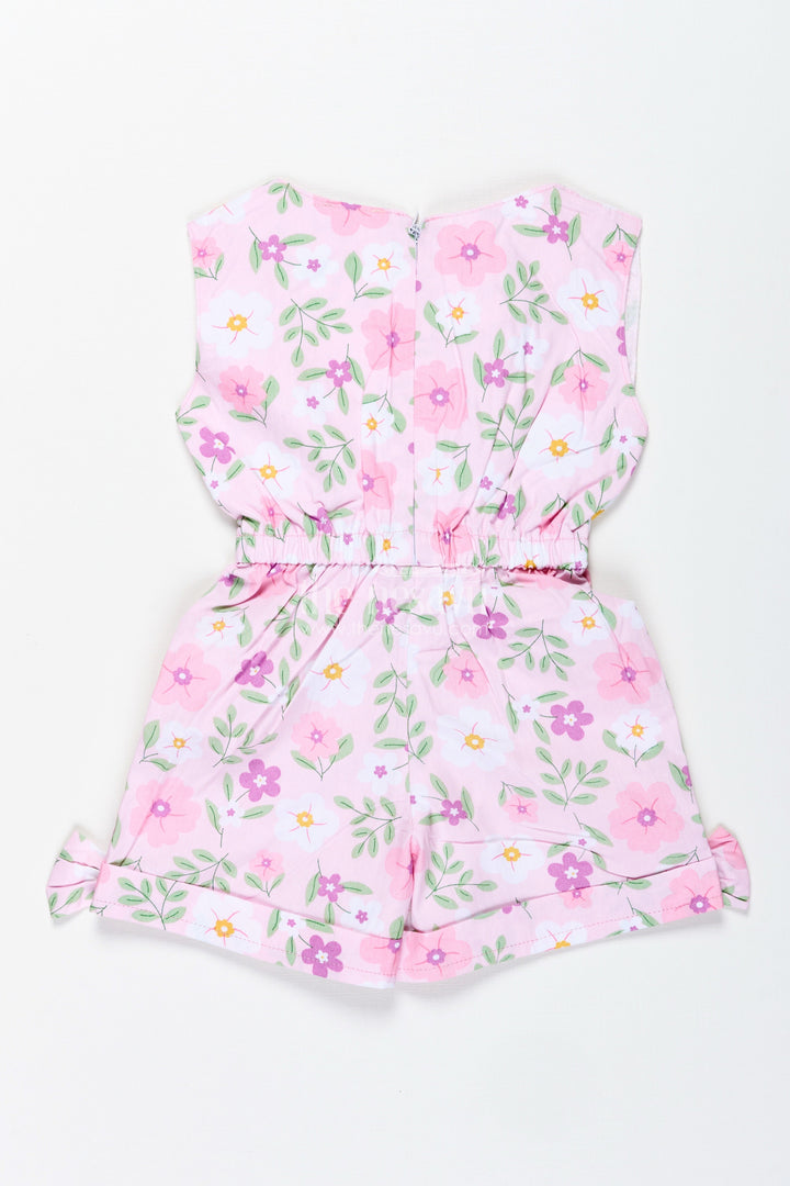 The Nesavu Girls Jumpsuit Girls Floral Cotton Jumpsuit in Pastel Tones with Headband for Vacation Days Nesavu Nesavu Girls Floral Pastel Cotton Jumpsuit Matching Headband Breezy Outfit Summer Vacations