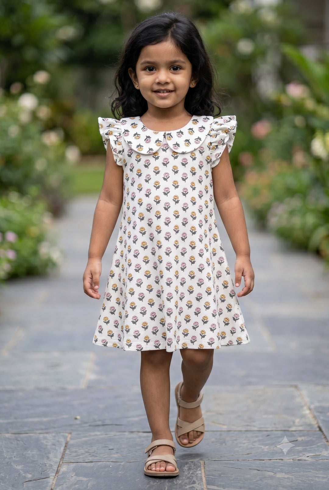 The Nesavu Girls Cotton Frock Girls Floral Dress for Casual Outings and Summer Holidays Nesavu 16 (1Y) / White / Cotton GFC2261A-16 Nesavu Girls Floral Cotton Dress For Summer Holidays And Casual Family Outings