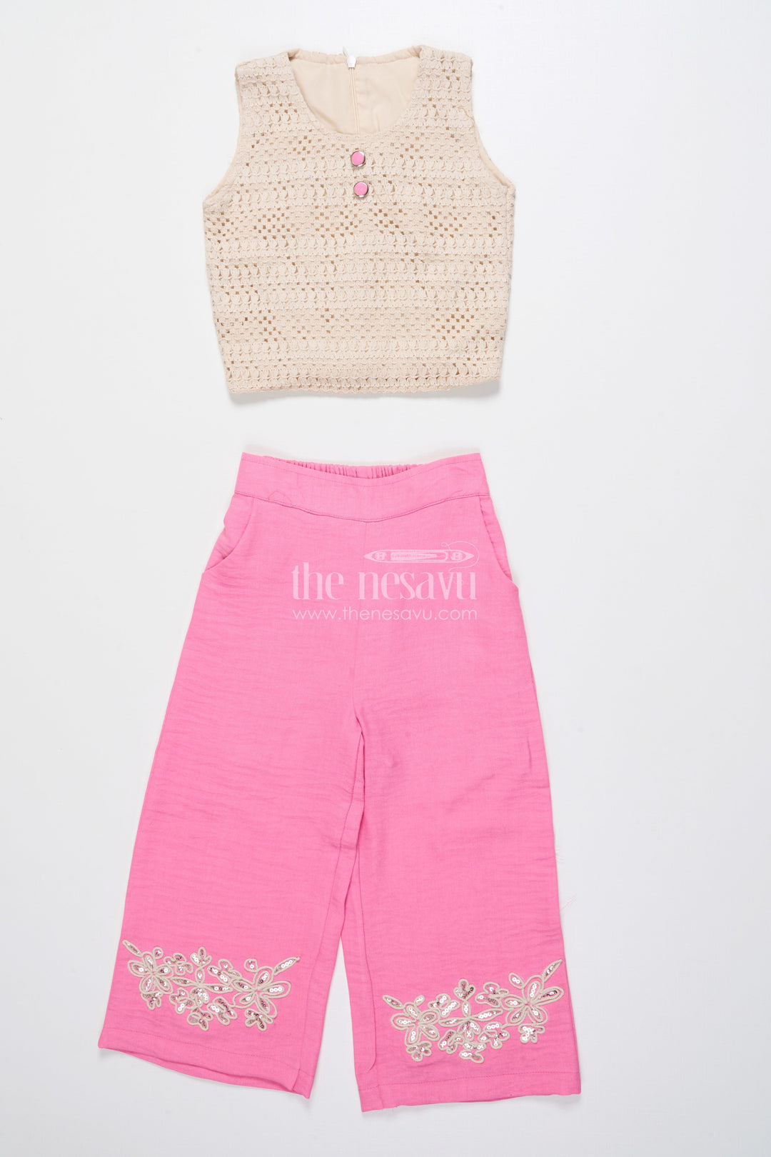 The Nesavu Girls Co-Ord Sets Girls Floral Embroidered Co-Ord Set with Lapel Jacket for Ethnic Day and Functions Nesavu Nesavu girls co-ord set floral embroidery lapel jacket ethnic outfit school weddings