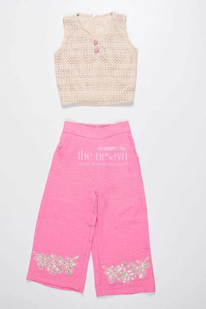 The Nesavu Girls Co-Ord Sets Girls Floral Embroidered Co-Ord Set with Lapel Jacket for Ethnic Day and Functions Nesavu Nesavu girls co-ord set floral embroidery lapel jacket ethnic outfit school weddings