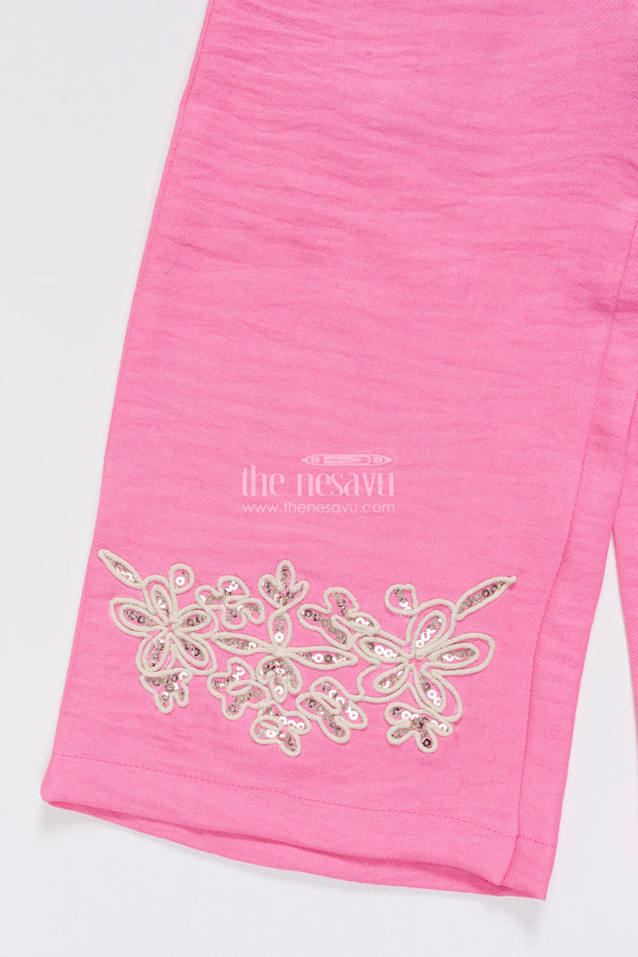 The Nesavu Girls Co-Ord Sets Girls Floral Embroidered Co-Ord Set with Lapel Jacket for Ethnic Day and Functions Nesavu Nesavu girls co-ord set floral embroidery lapel jacket ethnic outfit school weddings