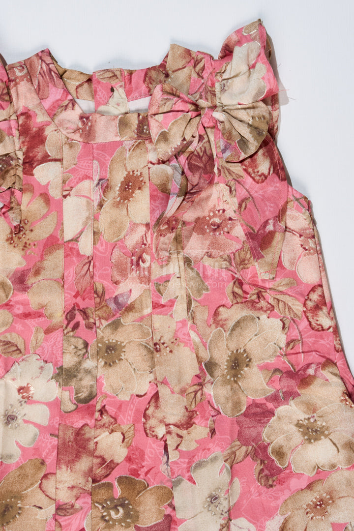 The Nesavu Girls Cotton Frock Girls Floral Evening Dress with Pleated Design and Soft Cotton Fabric for Graceful Comfort Nesavu Girls Floral Evening Dress Ruffled Neckline Pleated Design a Chic Look | The Nesavu