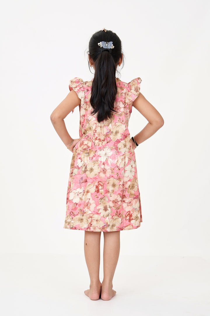 The Nesavu Girls Cotton Frock Girls Floral Evening Dress with Pleated Design and Soft Cotton Fabric for Graceful Comfort Nesavu Girls Floral Evening Dress Ruffled Neckline Pleated Design a Chic Look | The Nesavu
