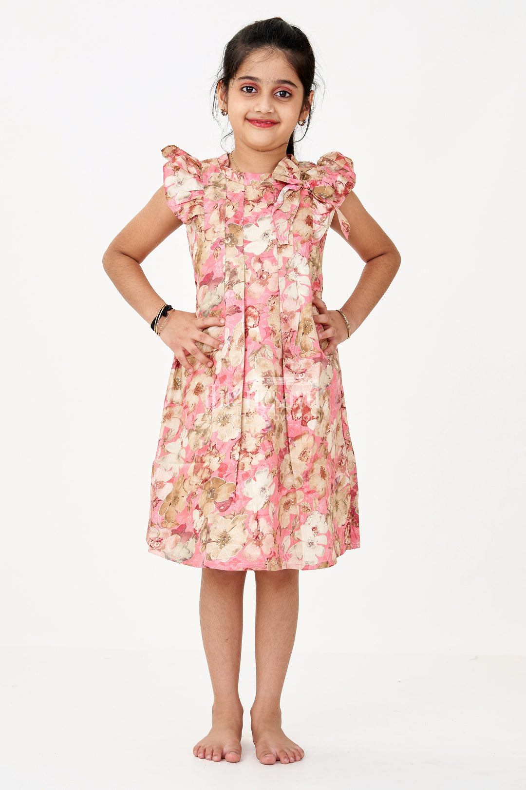 The Nesavu Girls Cotton Frock Girls Floral Evening Dress with Pleated Design and Soft Cotton Fabric for Graceful Comfort Nesavu Girls Floral Evening Dress Ruffled Neckline Pleated Design a Chic Look | The Nesavu