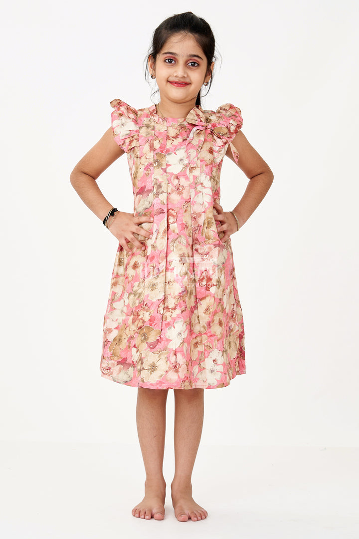 The Nesavu Girls Cotton Frock Girls Floral Evening Dress with Pleated Design and Soft Cotton Fabric for Graceful Comfort Nesavu Girls Floral Evening Dress Ruffled Neckline Pleated Design a Chic Look | The Nesavu