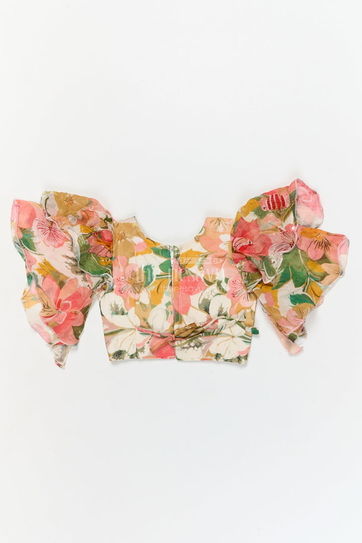 The Nesavu Girls Fancy Lehenga Girls Floral Fancy Lehenga Set with Puff Sleeves for Birthday and Festive Wear Nesavu Nesavu girls puff sleeve floral lehenga set in Chinon silk for birthdays and festive celebrations