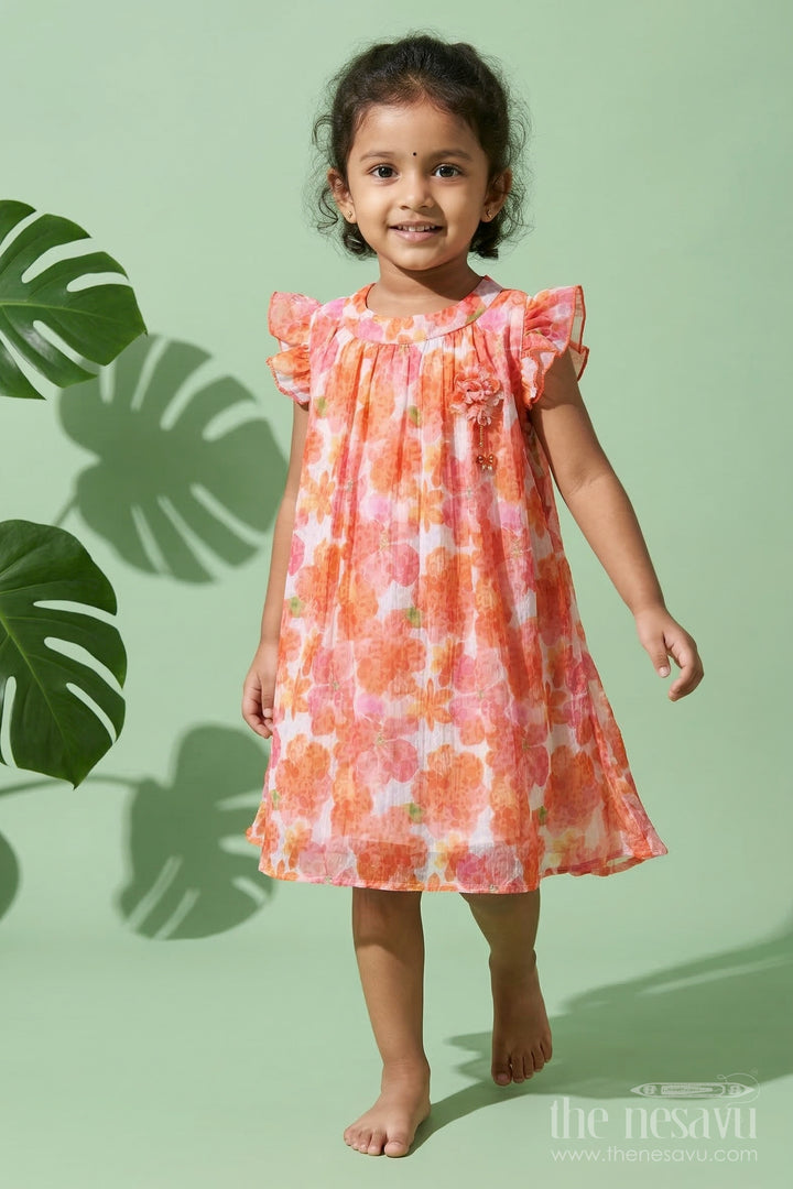 The Nesavu Girls Fancy Frock Girls Floral Frock for Birthdays and Outdoor Celebrations Nesavu 20 (3Y) / Orange / Georgette GFC2103A-20 Nesavu girls georgette floral frock with digital print for birthdays and festive celebrations