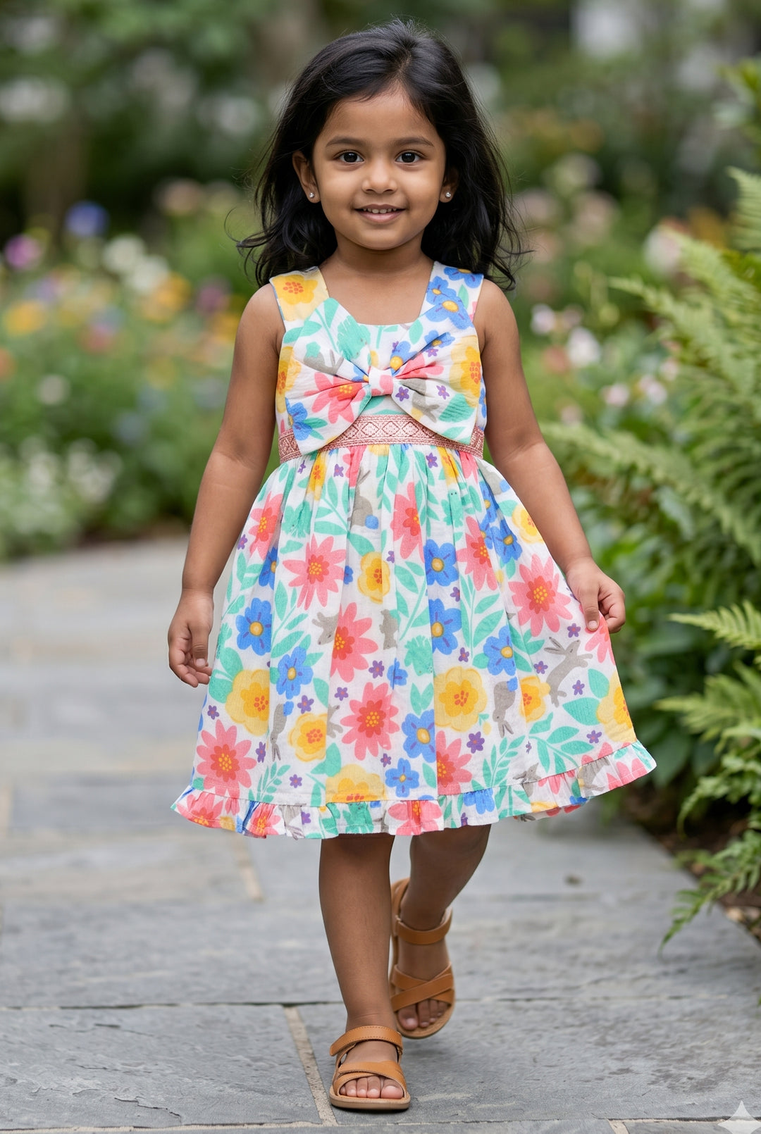 The Nesavu Girls Cotton Frock Girls Floral Frock for Summer Vacations and Playful Outings Nesavu 14 (6M) / Multicolor / Muslin Cotton GFC2262A-14 Nesavu Girls Muslin Cotton Frock With Digital Print For Vacations And Playful Outings