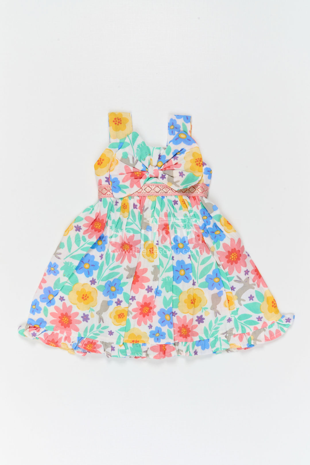 The Nesavu Girls Cotton Frock Girls Floral Frock for Summer Vacations and Playful Outings Nesavu Nesavu Girls Muslin Cotton Frock With Digital Print For Vacations And Playful Outings