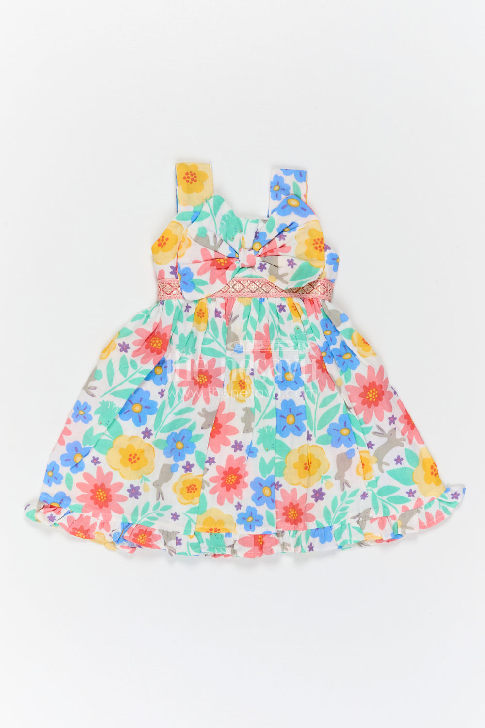 The Nesavu Girls Cotton Frock Girls Floral Frock for Summer Vacations and Playful Outings Nesavu Nesavu Girls Muslin Cotton Frock With Digital Print For Vacations And Playful Outings