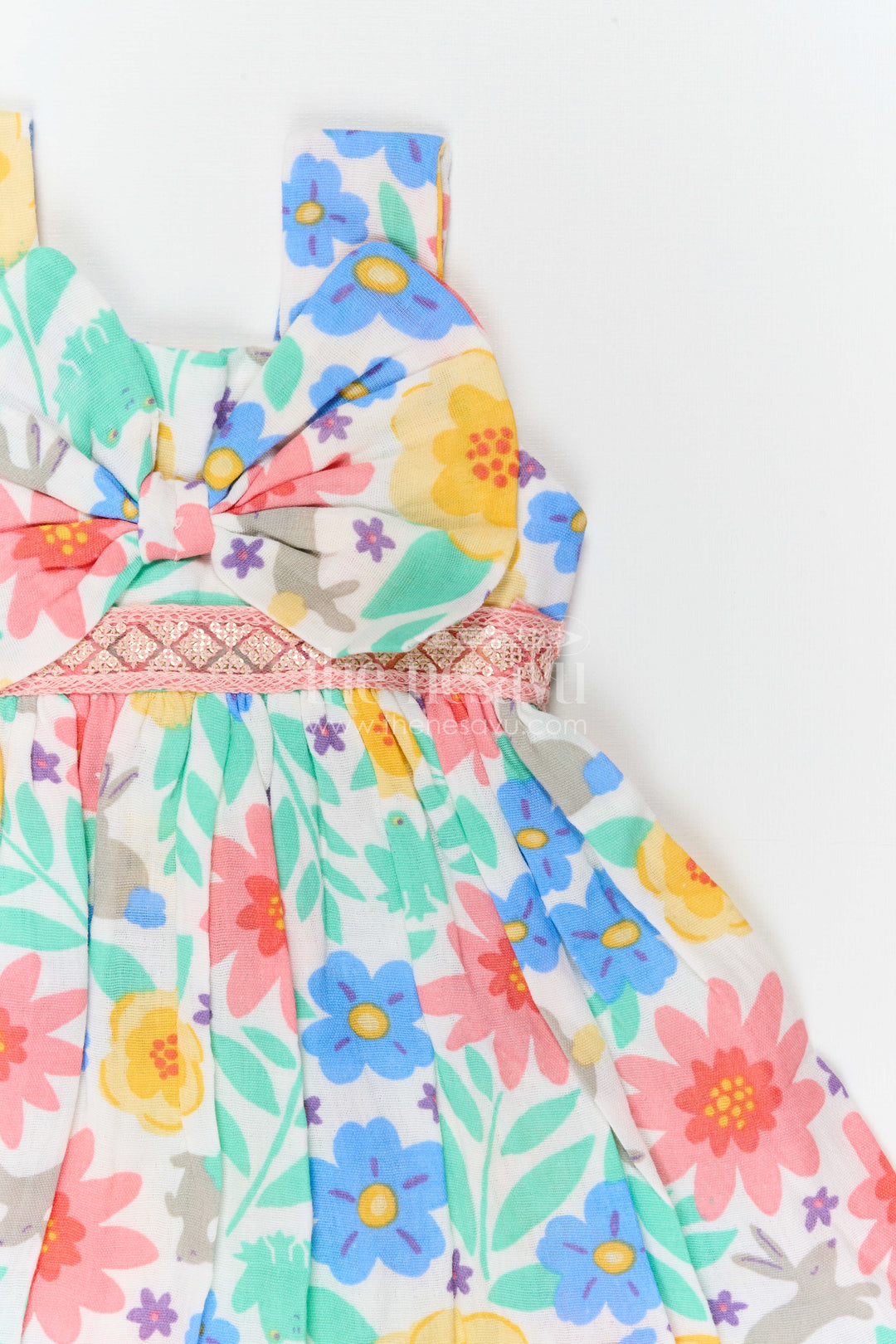 The Nesavu Girls Cotton Frock Girls Floral Frock for Summer Vacations and Playful Outings Nesavu Nesavu Girls Muslin Cotton Frock With Digital Print For Vacations And Playful Outings