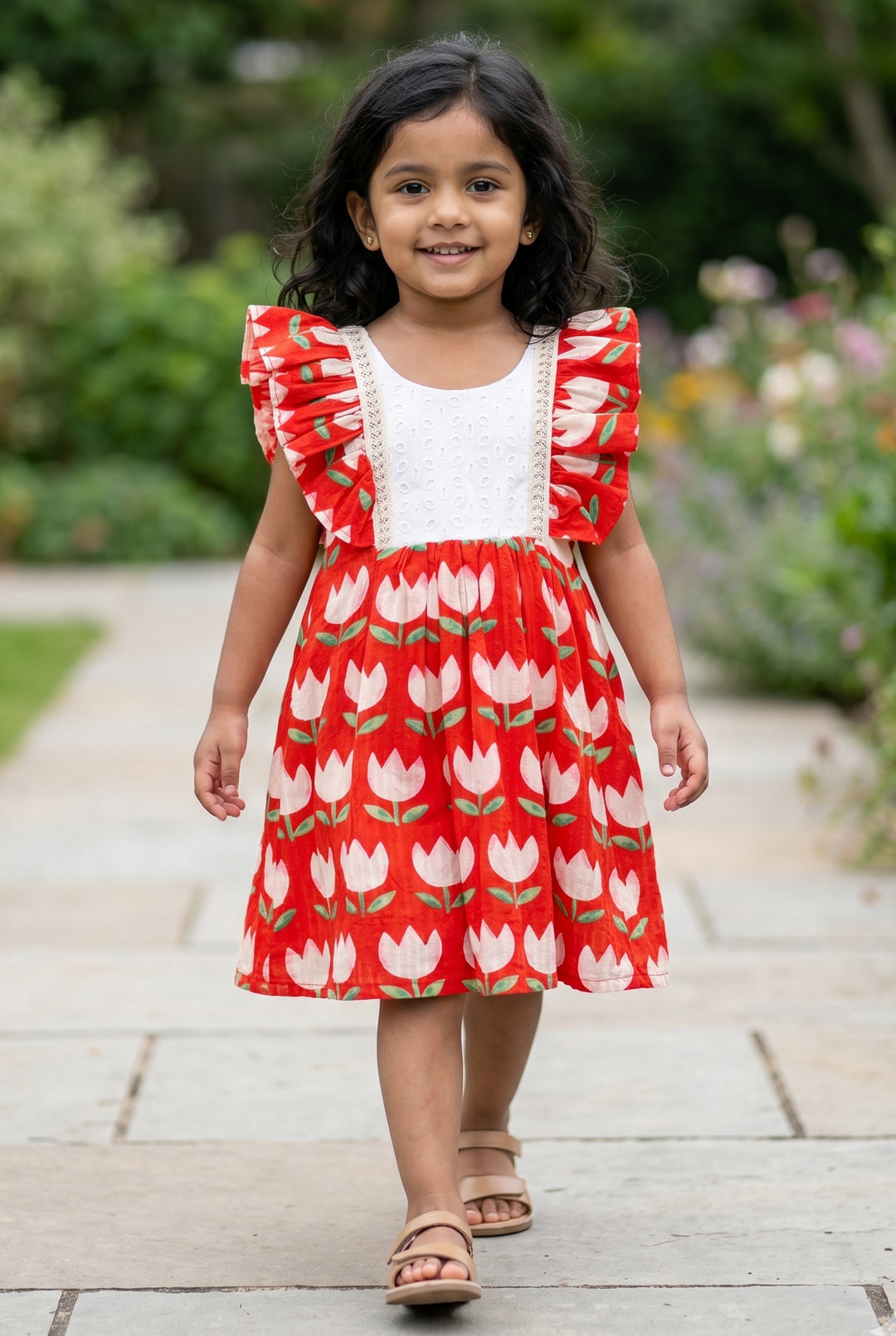 The Nesavu Girls Cotton Frock Girls Floral Frock for Vacations and Playful Family Outings Nesavu 14 (6M) / Orange / Cotton GFC2260A-14 Nesavu Girls Floral Cotton Frock For Vacations And Cheerful Family Outings