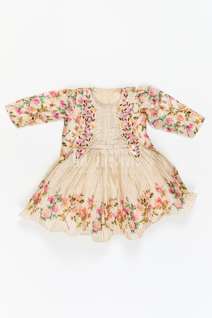 The Nesavu Silk Frock Girls Floral Frock with Jacket in Chinon Silk with Digital Print and Embroidered Stone Work Detailing Nesavu Girls Floral Frock Embroidered Jacket Chinon Silk Digital Print Stone Work | The Nesavu