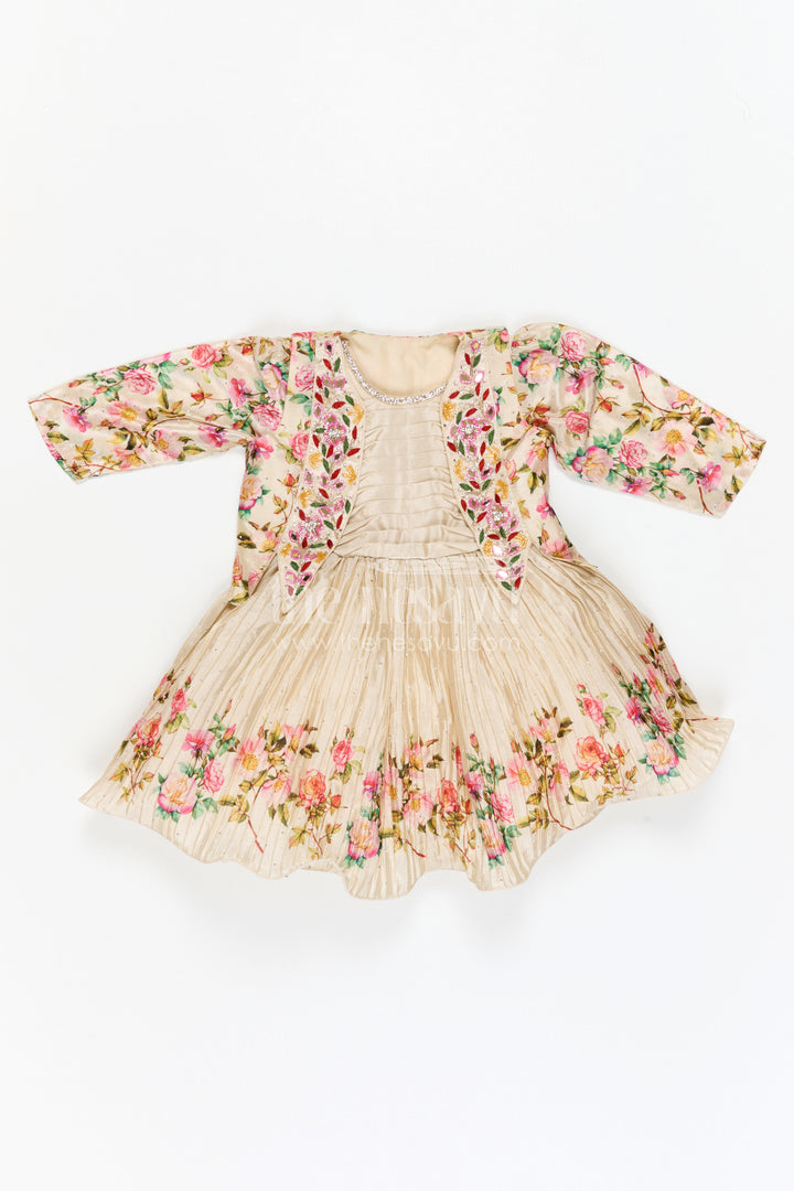 The Nesavu Silk Frock Girls Floral Frock with Jacket in Chinon Silk with Digital Print and Embroidered Stone Work Detailing Nesavu Girls Floral Frock Embroidered Jacket Chinon Silk Digital Print Stone Work | The Nesavu