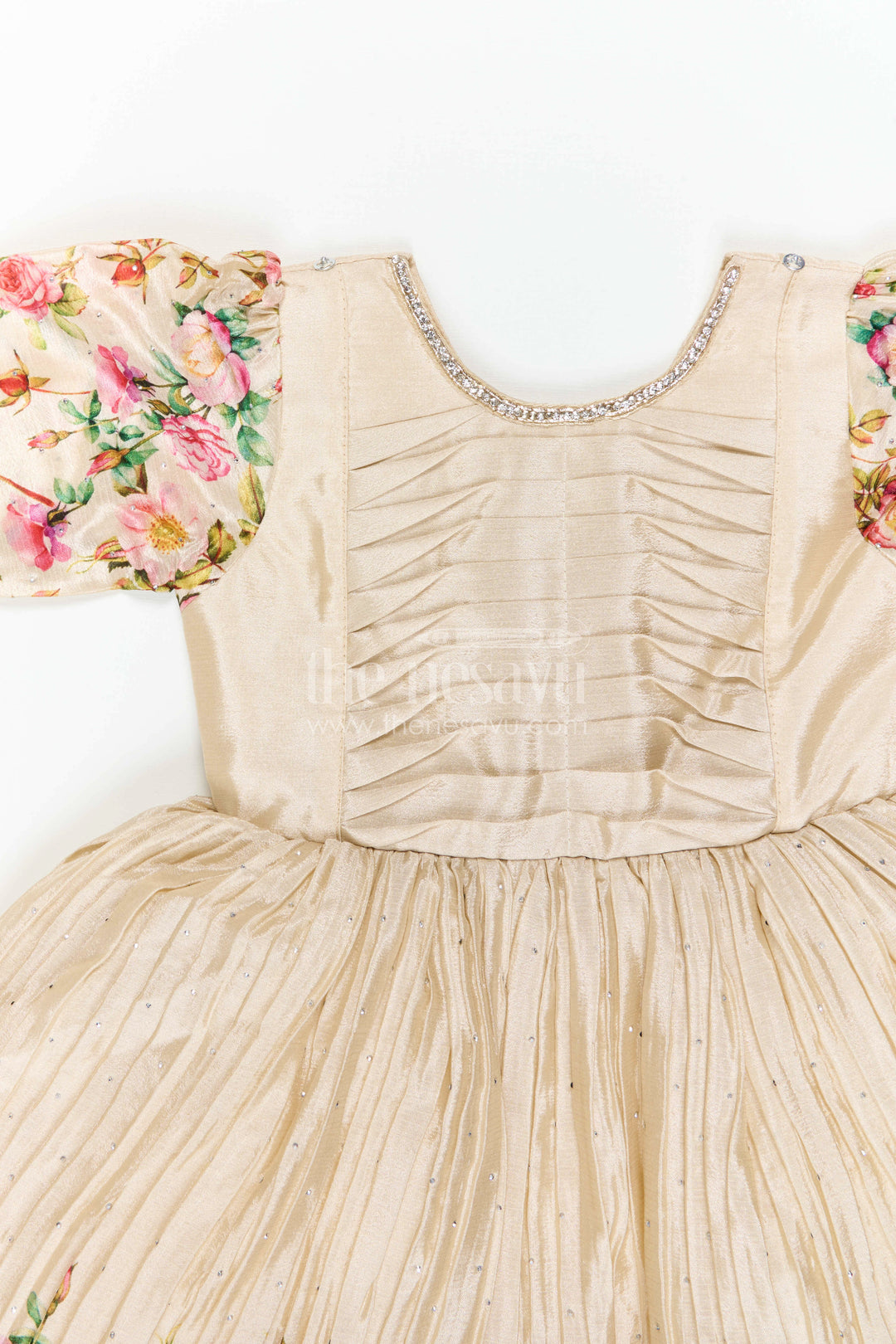 The Nesavu Silk Frock Girls Floral Frock with Jacket in Chinon Silk with Digital Print and Embroidered Stone Work Detailing Nesavu Girls Floral Frock Embroidered Jacket Chinon Silk Digital Print Stone Work | The Nesavu