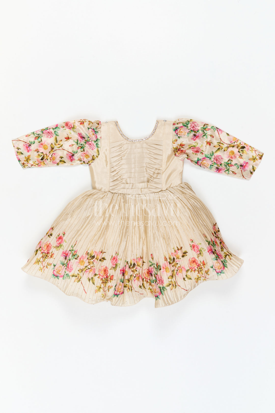 The Nesavu Silk Frock Girls Floral Frock with Jacket in Chinon Silk with Digital Print and Embroidered Stone Work Detailing Nesavu Girls Floral Frock Embroidered Jacket Chinon Silk Digital Print Stone Work | The Nesavu