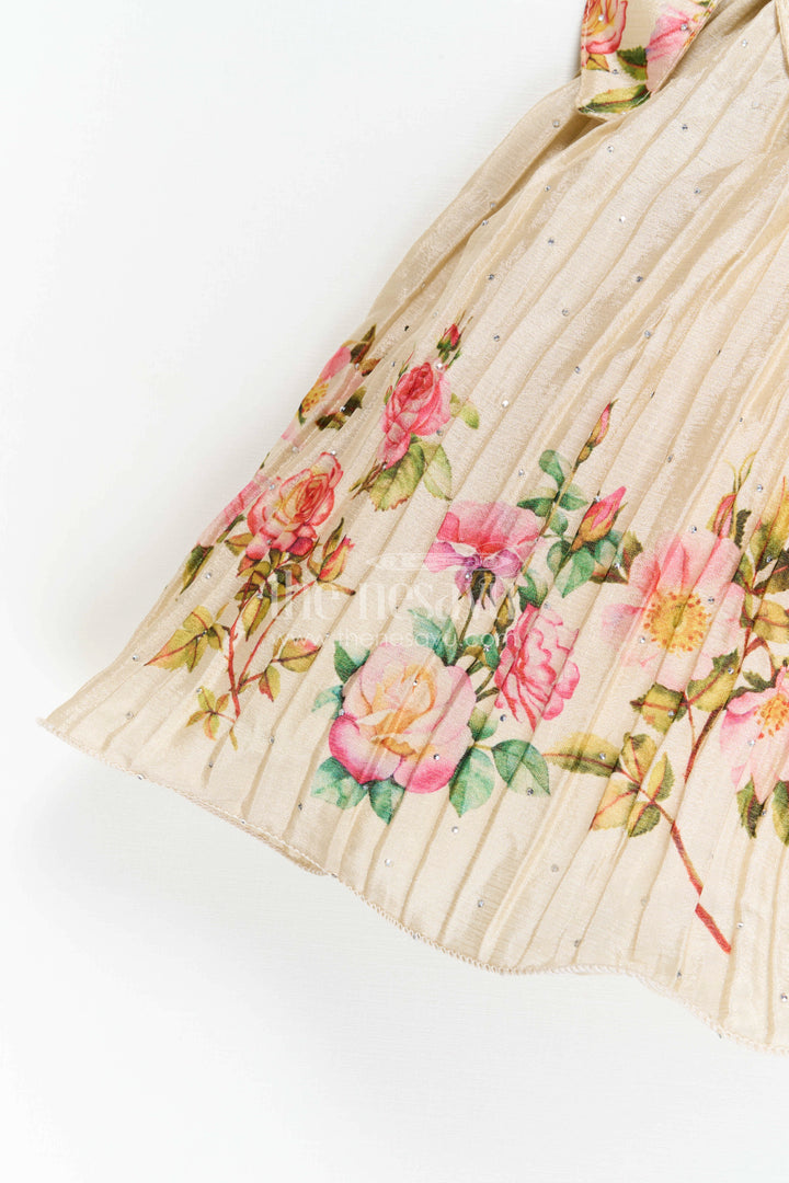 The Nesavu Silk Frock Girls Floral Frock with Jacket in Chinon Silk with Digital Print and Embroidered Stone Work Detailing Nesavu Girls Floral Frock Embroidered Jacket Chinon Silk Digital Print Stone Work | The Nesavu