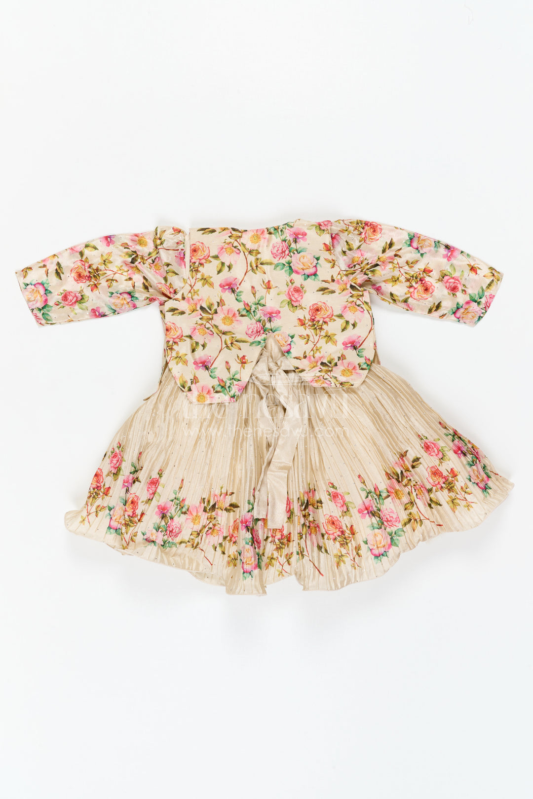 The Nesavu Silk Frock Girls Floral Frock with Jacket in Chinon Silk with Digital Print and Embroidered Stone Work Detailing Nesavu Girls Floral Frock Embroidered Jacket Chinon Silk Digital Print Stone Work | The Nesavu
