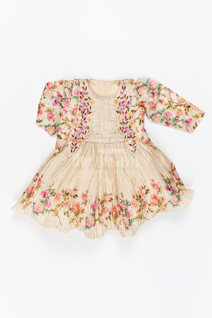The Nesavu Silk Frock Girls Floral Frock with Jacket in Chinon Silk with Digital Print and Embroidered Stone Work Detailing Nesavu Girls Floral Frock Embroidered Jacket Chinon Silk Digital Print Stone Work | The Nesavu