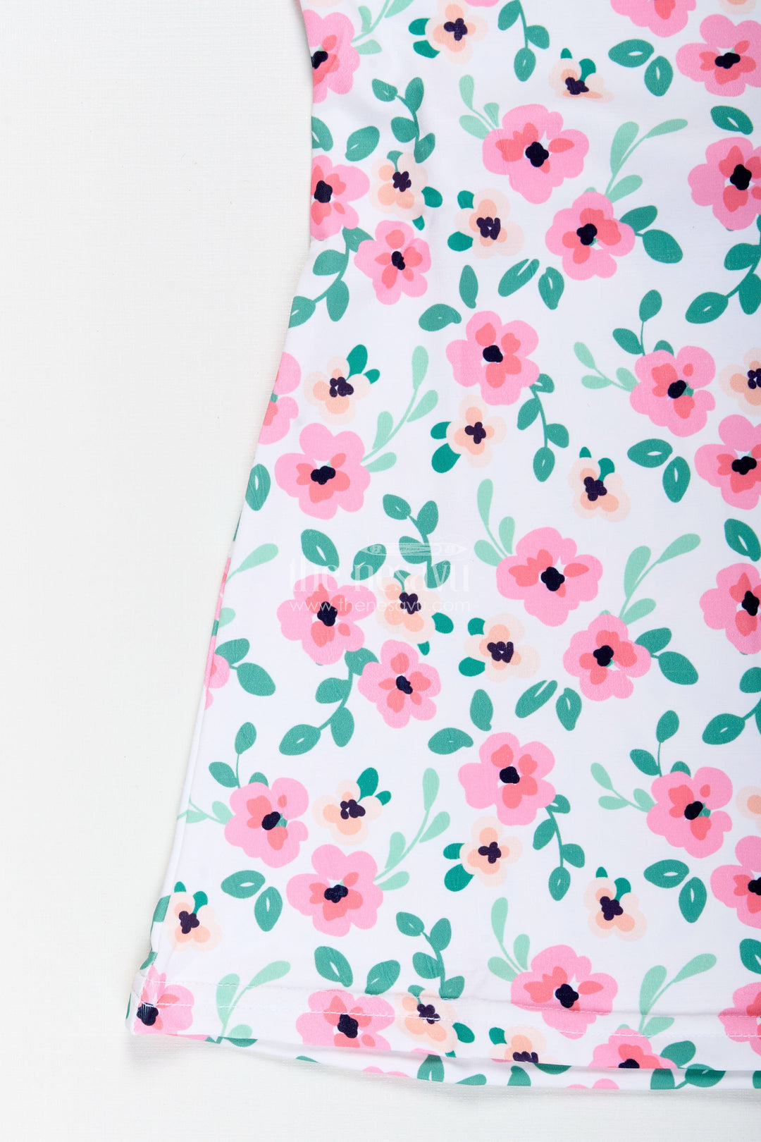 The Nesavu Girls Cotton Frock Girls Floral Frock with Pink Blossoms for Casual Summer Wear Nesavu Nesavu Girls Floral Cotton Frock Pink Blossoms Sleeveless Summer Casual Dress